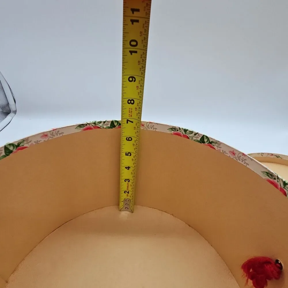 Vintage PINK FLORAL HATBOX w/CORD HANDLE Wallpaper Shabby Chic